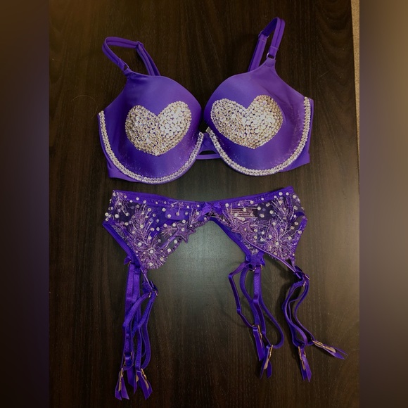 💗 VICTORIA SECRET FASHION SHOW CUSTOM BLING LINGERIE OUTFIT SET BRA GARTER 34DD - Picture 6 of 10